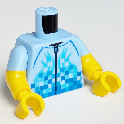 Torso, Dual Molded Arms, Sports Jacket, Zipper, Medium Azure and Blue Decorations Print, Bright Light Blue Sleeves Pattern, Yellow Arms and Hands Leuchtendes Hellblau