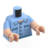 Torso, Dual Molded Arms with Shirt, Buttons, Pockets, Dark Turquoise Trim print, Bright Light Blue Sleeves Pattern, Light Nougat Arms and Hands Leuchtendes Hellblau