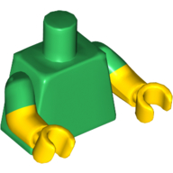 Torso, Dual Molded Arms with Green Sleeves Pattern, Yellow Arms and Hands Green