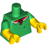 Torso, Dual Molded Arms, Polo Shirt with Red and White Collar, Pizza Sauce Stains Print, Green Sleeves Pattern, Yellow Arms and Hands Green