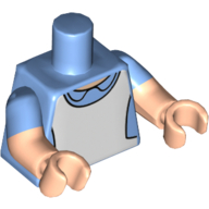 Torso, Dual Molded Arms, Dress with Collar and White Pinafore / Apron print, Medium Blue Sleeves Pattern, Light Nougat Arms and Hands Mittelblau