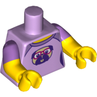 Torso, Dual Molded Arms, Shirt with Medium Lavender Shoulders and Pug Dog with Red Glasses Print, Medium Lavender Sleeves Pattern, Yellow Arms and Hands Lavendel