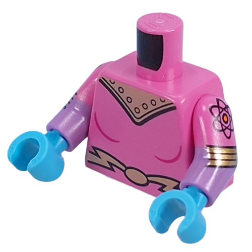 Torso, Dual Molded Arms with Gold Armor, Lightning Belt print, Dark Pink Sleeves Pattern, Medium Lavender Arms, Medium Azure Hands Dunkelrosa