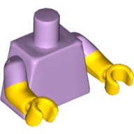 Torso, Dual Molded Arms with Lavender Sleeves Pattern, Yellow Arms and Hands Lavender