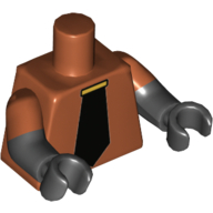 Torso, Dual Molded Arms, Wide Black Tie and Gold Tie Bar Print, Dark Orange Sleeves Pattern, Black Arms and Hands Dark Orange