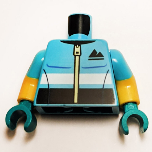 Torso, Dual Molded Arms, Sports Jacket, Zipper, Black Mountains print with Medium Azure Sleeves Pattern, Yellow Arms, Dark Turquoise Hands Medium Azure