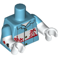 Torso, Dual Molded Arms, Hawaiian Shirt Palm Trees Print, Medium Azure Sleeves Pattern, White Arms and Hands Medium Azure
