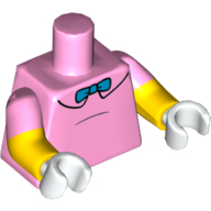 Torso, Dual Molded Arms, Shirt with Black Collar Outline and Blue Bow Tie Print, Bright Pink Sleeves Pattern, Yellow Arms, White Hands Leuchtrosa