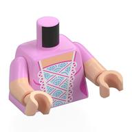 Torso, Dress, Dark Pink Laces, White/Medium Blue Frills Front print, Dual Molded Arms with Bright Pink Sleeves Pattern, Light Nougat Arms and Hands Bright Pink