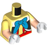 Torso, Dual Molded Arms, White/Black Shirt, Red Pants, Blue Bow Tie print, Bright Light Yellow Sleeves Pattern, Light Nougat Arms, White Hands Leuchtendes Hellgelb