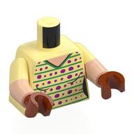 Torso, Dual Molded Arms with V-Neck, Green Stripes, Magenta Dots print, Bright Light Yellow Sleeves Pattern, Light Nougat Arms, Dark Orange Hands Bright Light Yellow