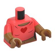 Torso, Dual Molded Arms, Shirt/Cropped Top, Red Heart print, Coral Sleeves Pattern, Medium Nougat Arms and Hands Koralle