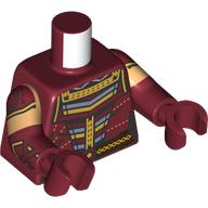 Torso, Dual Molded Arms, Gold/Sand Blue/Dark Red Native Decorations print, Warm Tan Sleeves Pattern, Dark Red Arms and Hands Dunkelrot