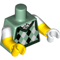 Torso, Odd Dual Molded Arms, Argyle Sweater Vest White and Dark Green Print, Yellow Arms, Left White Hand, Right Yellow Hand Sandgrün