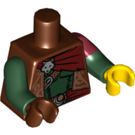 Torso, Odd Dual Molded Arms, Vest Ornate, Sash, Silver Fox Head Print, Left Dark Red Sleeve Pattern, Dark Green Arms, Left Yellow Hand, Right Reddish Brown Hand Reddish Brown