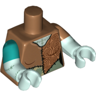 Torso, Odd Dual Molded Arms, Patchwork Ragdoll Print, Left Medium Nougat Sleeve, Right Dark Turquoise Sleeve Pattern, Light Aqua Arms and Hands Medium Nougat