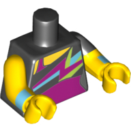 Torso, Odd Dual Molded Arms, Dark Purple, Medium Blue, Lime, Bright Light Orange Colors on Black Shirt Print, Left Black Sleeve Pattern, Yellow Arms and Hands Schwarz