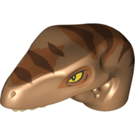 Animal Body Part, Dinosaur, Raptor Head with Tan Teeth and Dark Orange and Dark Brown Stripes Print in Medium Nougat