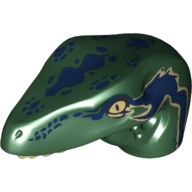 Animal Body Part, Dinosaur, Raptor Head with Tan Teeth and Tan and Dark Blue Marks Print Dunkelgrün
