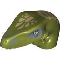 Animal Body Part, Dinosaur, Raptor Head with Tan Teeth and Tan and Sand Blue Marks Print in Olive Green