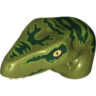 Animal Body Part, Dinosaur, Raptor Head with Tan Teeth and Dark Green Stripes over Lime Print in Olive Green