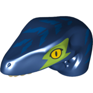 Animal Body Part, Dinosaur, Raptor Head with Yellow Eyes, Lime Patch, Blue Stripes in Dark Blue