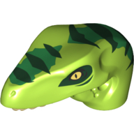 Animal Body Part, Dinosaur, Raptor Head with Tan Teeth and Dark Green Stripes over Lime Print Lime