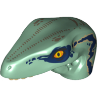 Tierteil, Dinosaurier, Raptor-Kopf mit orangen Augen und dunkelblauen Markierungen (bedruckt) Sandgrün