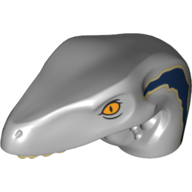 Animal Body Part, Dinosaur, Raptor Head with Tan Teeth and Tan and Dark Blue Marks Print in Light Bluish Gray