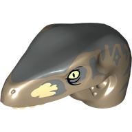 Animal Body Part, Dinosaur, Raptor Head with Tan Teeth and Sand Blue Blotches Print Dark Tan