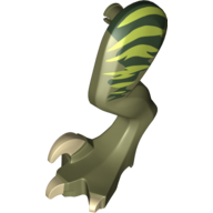 Animal Body Part, Dinosaur, Raptor Leg, Left, with Pin, Tan Claws and Lime Stripes over Dark Green Print Olive Green