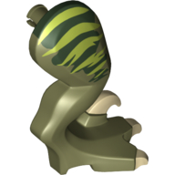 Animal Body Part, Dinosaur, Raptor Leg, Right, with Pin, Tan Claws and Lime Stripes over Dark Green Print Olivgrün