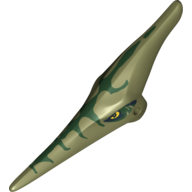 Animal Body Part, Dinosaur, Pteranodon Head with Eyes and Dark Green Stripes Print Olive Green