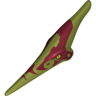 Animal Body Part, Dinosaur, Pteranodon Head Yellow Eyes, Dark Red Marks Olive Green