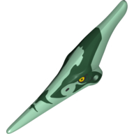 Animal Body Part, Dinosaur, Pteranodon Head with Eyes and Dark Green Stripes Print Sand Green