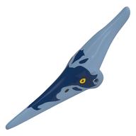 Animal Body Part, Dinosaur, Pteranodon Head with Eyes and Dark Blue Stripes Print Sand Blue