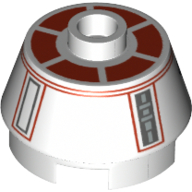 Brick Round 2 × 2 Truncated Cone with Black and Red Droid Print (R5-D8) White