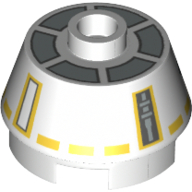 Brick Round 2 × 2 Truncated Cone with Orange and Gray Droid Print (R5-F7) Weiß