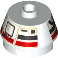 Brick Round 2 × 2 Truncated Cone with Red and Black Droid Print (DD-BD) White