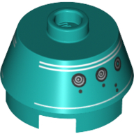 Brick Round 2 × 2 Truncated Cone with White Stripe, Droid Print (K3-R1) Dark Turquoise
