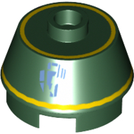Brick Round 2 × 2 Truncated Cone with Yellow Stripe, Droid Print (R1-G4) Dunkelgrün