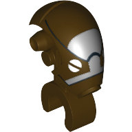 Minifig Head Special, Mechanical with White Eyes and White and Black Print (Commando Droid Captain) Dark Brown