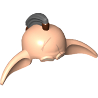 Head Top, Lennik Skull Top with Long Ears, Dark Bluish Gray Pony Tail Hair and Scars Print (Even Piell) Light Nougat