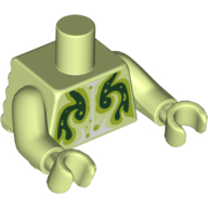 Torso Short with Back Ridges, with Dark Green / Lime Monster print, Yellowish Green Arms and Hands Gelbgrün