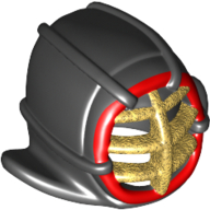 Mask, Kendo, Gold Grille and Red Trim Print Black