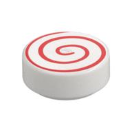 Tile Round 1 × 1 with Red Spiral Print White
