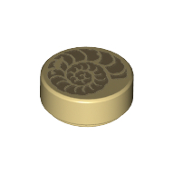Tile Round 1 × 1 with Ammonite Fossil Print Tan