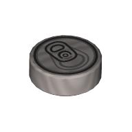 Tile Round 1 × 1 with Soda Can Tab, Ring Pull Print Flat Silver