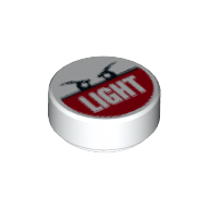 Tile Round 1 × 1 with Two Eyes and 'LIGHT' on Red Print Weiß