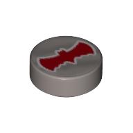 Tile Round 1 × 1 with Red Bat Print Flat Silver